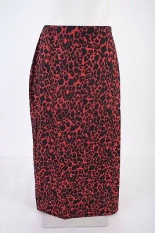 Womens Red Animal Leopard Print Midi Pencil Skirt Stretch M Medium 5644/376