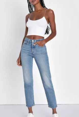 Wedgie Straight Fade Medium Wash High-Rise Cropped Jeans