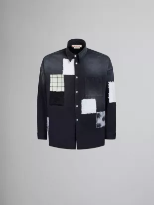 Black Bull Denim Shirt with Patterned Patches
