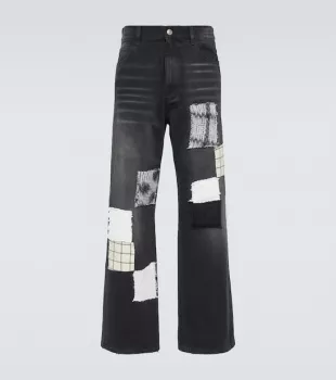 Patch-appliqué wide-leg jeans