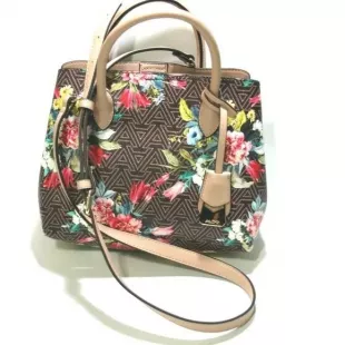 Triple Compartment Small Crossbody Satchel Bag Purse Floral Design