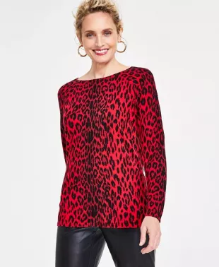 Women's Leopard-Print Boat-Neck Sweater