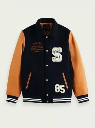 Jacket  Wool & Leather College Varsity In Blue