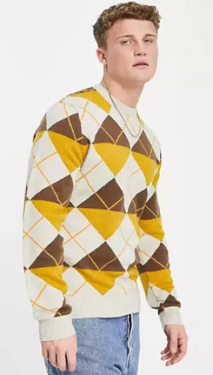 Sweater with Argyle Pattern in Brown