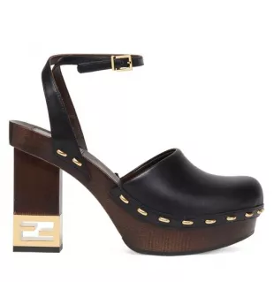 Leather High-Heeled Clogs