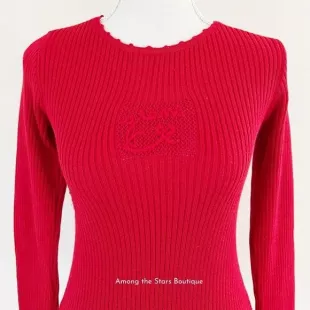 Rare 90s Vintage Red Orange Ribbed Sweater