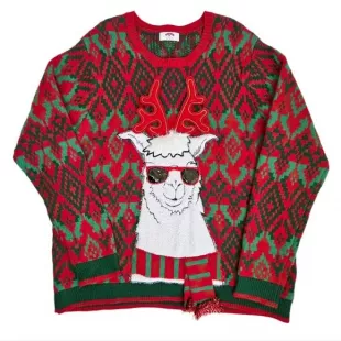 Llama with Scarf and Sunglasses Ugly Christmas Sweater