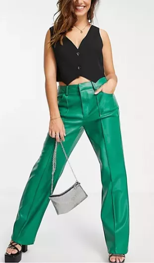Petite Faux-Leather Pants in Green