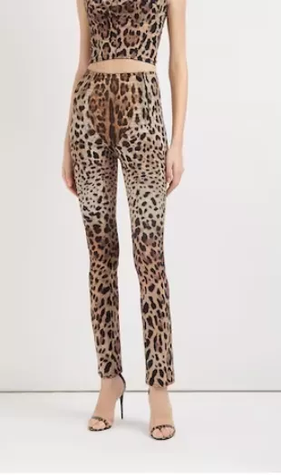 Leopard Print Stretch Straight Pants