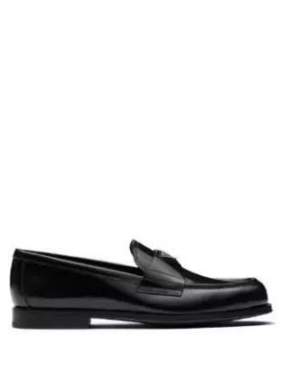 Triangle-Logo Brushed-Leather Loafers