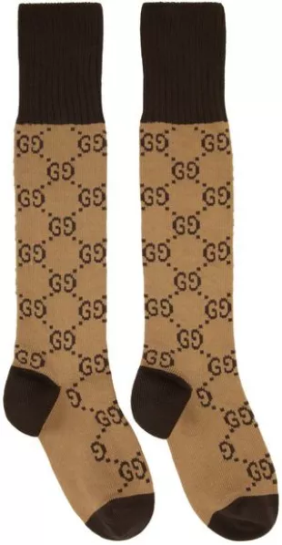 Beige & Brown GG Print Socks