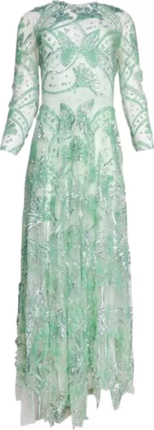 slim fit dress slacks Vintage 2005 Valentino Runway Chartreuse Silk Draped-Pearls Reverse Halter  Glamour Gown