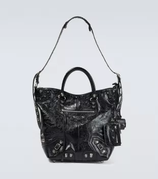 Black Wrinkled Leather Le Cagole Tote Bag