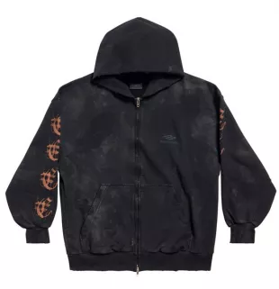 Heavy Metal Zip-Up Hoodie Small Fit In Black Curly Fleece