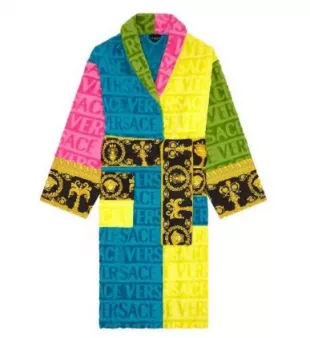 Home Bathlinen 100% Cotton Barocco & Robe Multicolor Bathrobe With Versace Logo Print