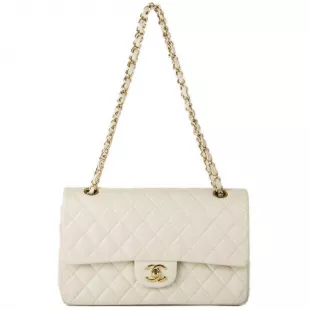 White Quilted Lambskin Leather Classic Medium Double Flap Bag