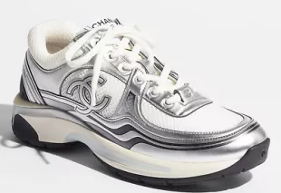 White Silver Metallic CC Logo Lace Up Flat Runner Trainer Sneaker 40  | eBa