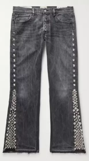 - LA Slim-Fit Flared Frayed Studded Jeans