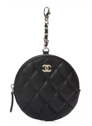 Caviar Quilted Round Clip on Coin Purse