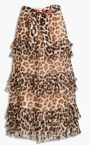 Tiered Leopard-Print Silk-Crepon Midi Skirt