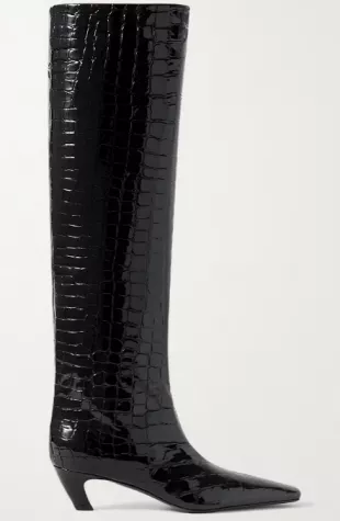 Davis Croc Effect Leather Knee High Boots