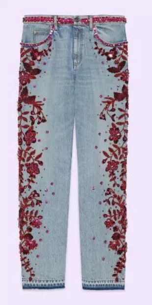 Denim Trouser with Floral Embroidery