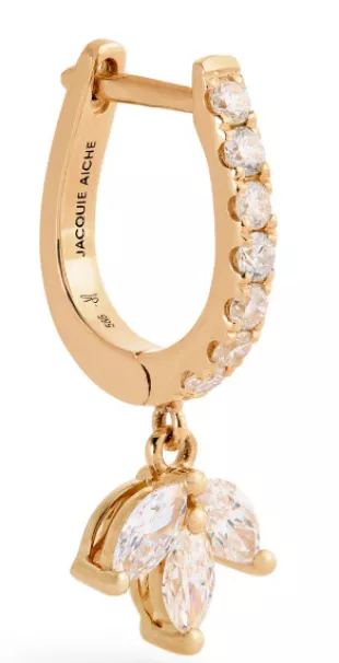 Yellow Gold and Diamond Blossom Drop Single Huggie Hoop Earring