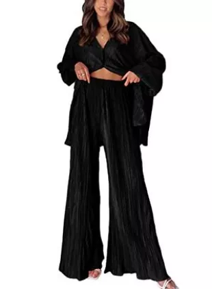 Loungewear Set 2 Pieces Casual Pleated Outfits Sweatsuits