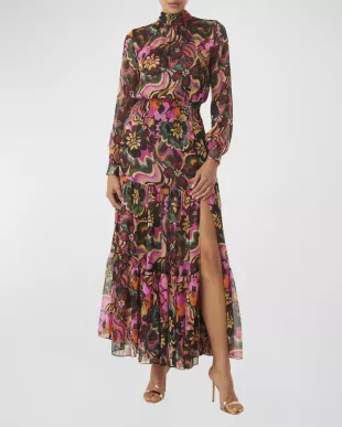 Daphne Tie-Back Bow Floral Slit Maxi Dress