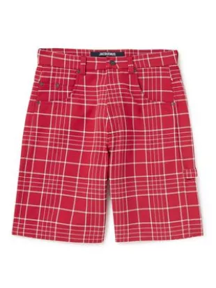 Red & White Check Canvas Shorts