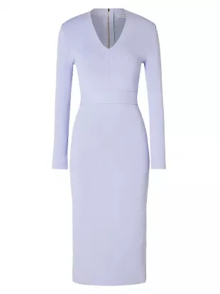 Belted Long-Sleeve Midi-Dress in Lilac