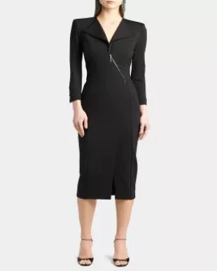 Zip-Front Jersey Midi Dress