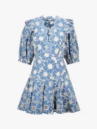 Audrey Floral-Embroidered Cotton Mini Dress