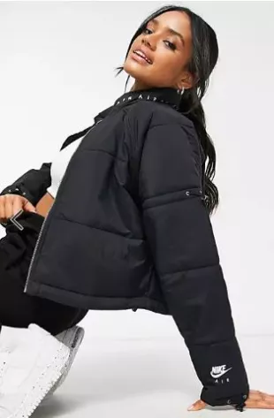 Air Cropped Padded Synthetic Jacket in Black
