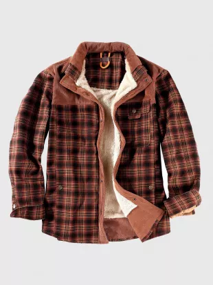 Corduroy Plaid Sherpa Lined Flannel Jacket