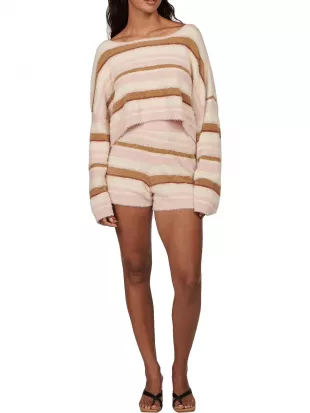 Tellow Knit Womens Striped Crop Pullover Sweater