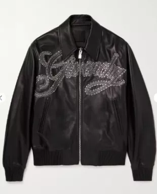 Logo-Embellished Studded Leather Jacket