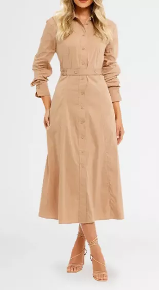 Country Road - Belted Poplin Shirt Dress