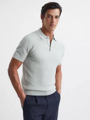 Reiss - Bennie Press Stud Textured Polo Shirt