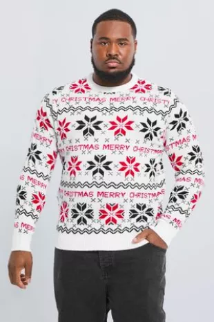 Pull de Noël à slogan Merry Christmas homme - blanc