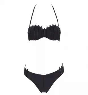 Graphique Couture Black Strip Padded Halter Bikini Swimsuit