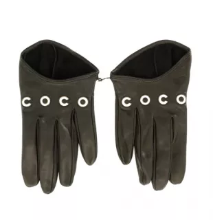 CHANEL Suede leather COCO Mark Mouton Boa Glove gloves black 7 1/2