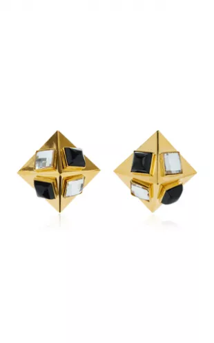Crystal Gold Tone Pyramid Earrings