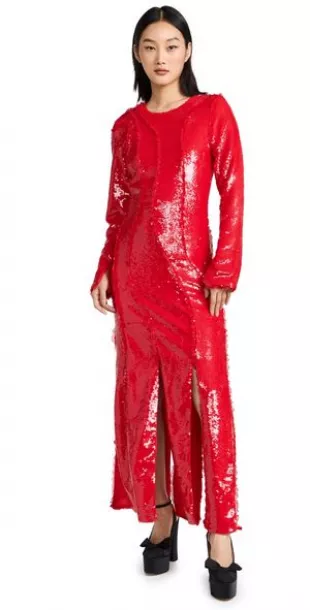 Sequins Cutline Maxi Dress Fiery Red