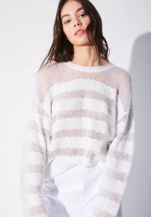White Sheer Striped Agata Sweater