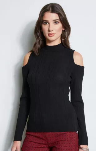 Cold Shoulder Mock Neck Sweater