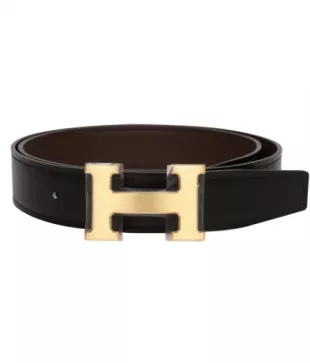 Hermès - 32mm Reversible Black/Chocolate Constance H Belt 85cm Gold Buckle