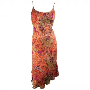 Burnt Orange Burnout Paisley Silk Blend Slip Dress