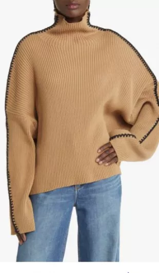 Ally Whipstitch Detail Mock Neck Sweater