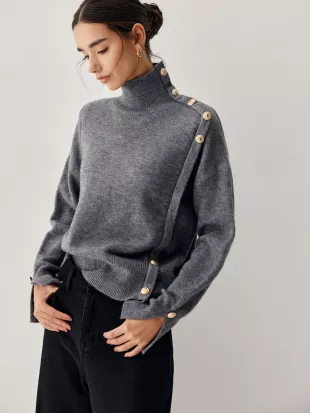 Commense - Vintage Buttoned Turtleneck Sweater